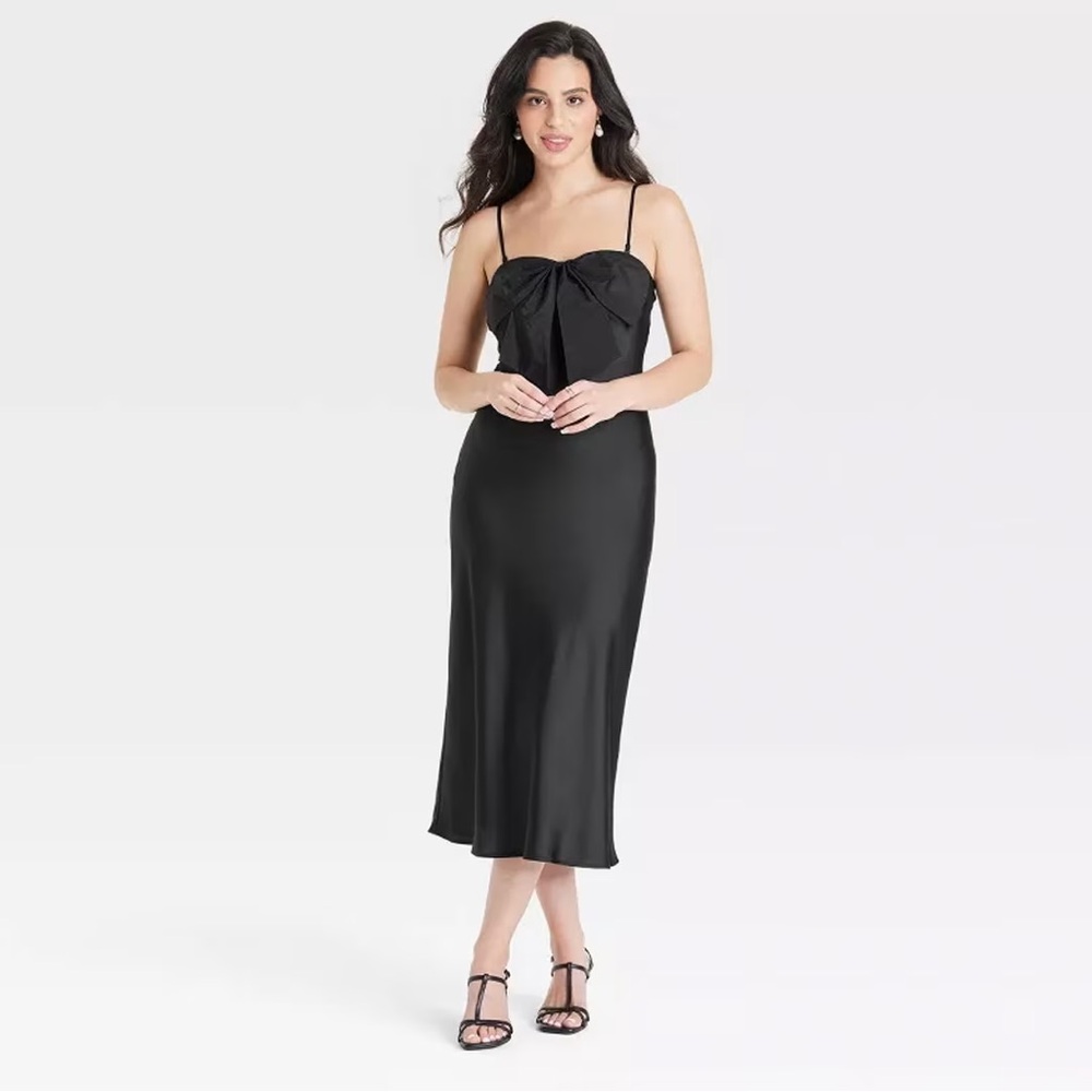 a new day Elegant Black Satin Slip Dress